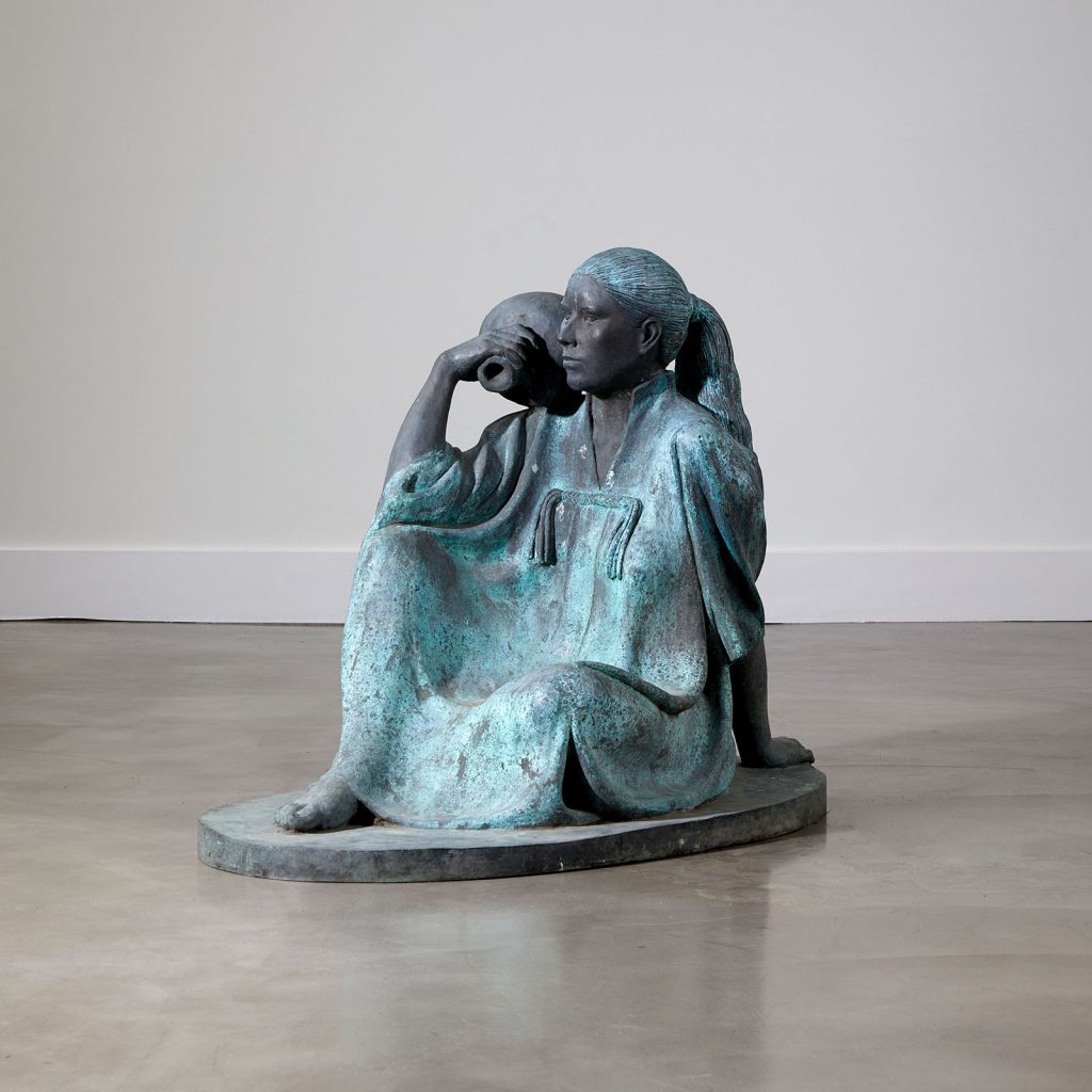 Bronze Seated Woman with Urn by Felipe Castañeda