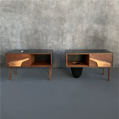 OUTSIDE IN Side Tables in Black with Wooden Legs