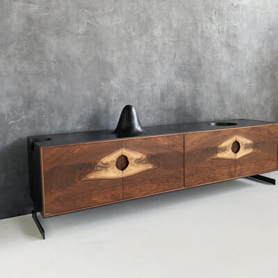 OUTSIDE IN Credenza in Black – Metal Legs 86″