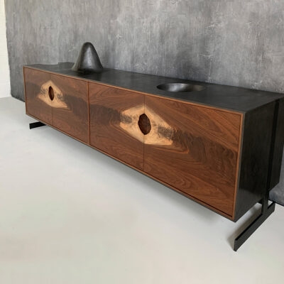 OUTSIDE IN Credenza in Black – Metal Legs 86″