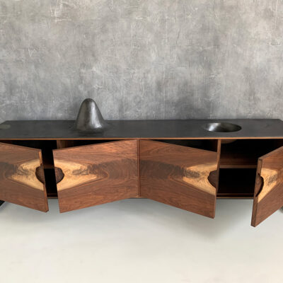 OUTSIDE IN Credenza in Black – Metal Legs 86″