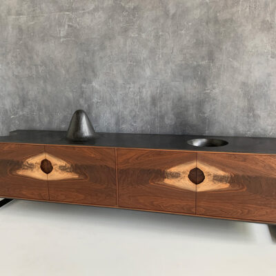 OUTSIDE IN Credenza in Black – Metal Legs 86″