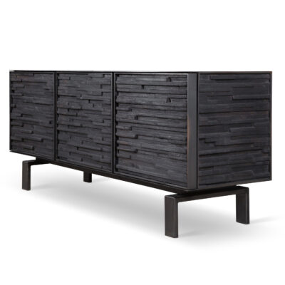 Three Door Charred Wood Cabinet