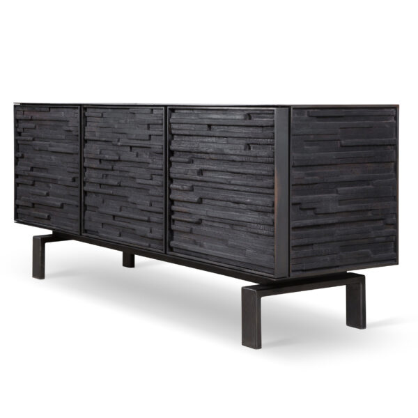Three Door Charred Wood Cabinet