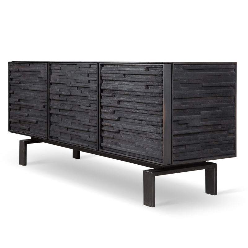 Three Door Charred Wood Cabinet