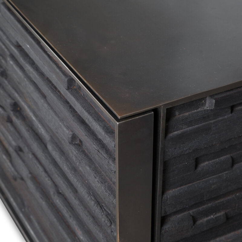Three Door Charred Wood Cabinet