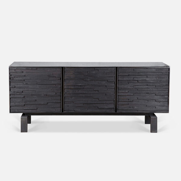 Three Door Charred Wood Cabinet