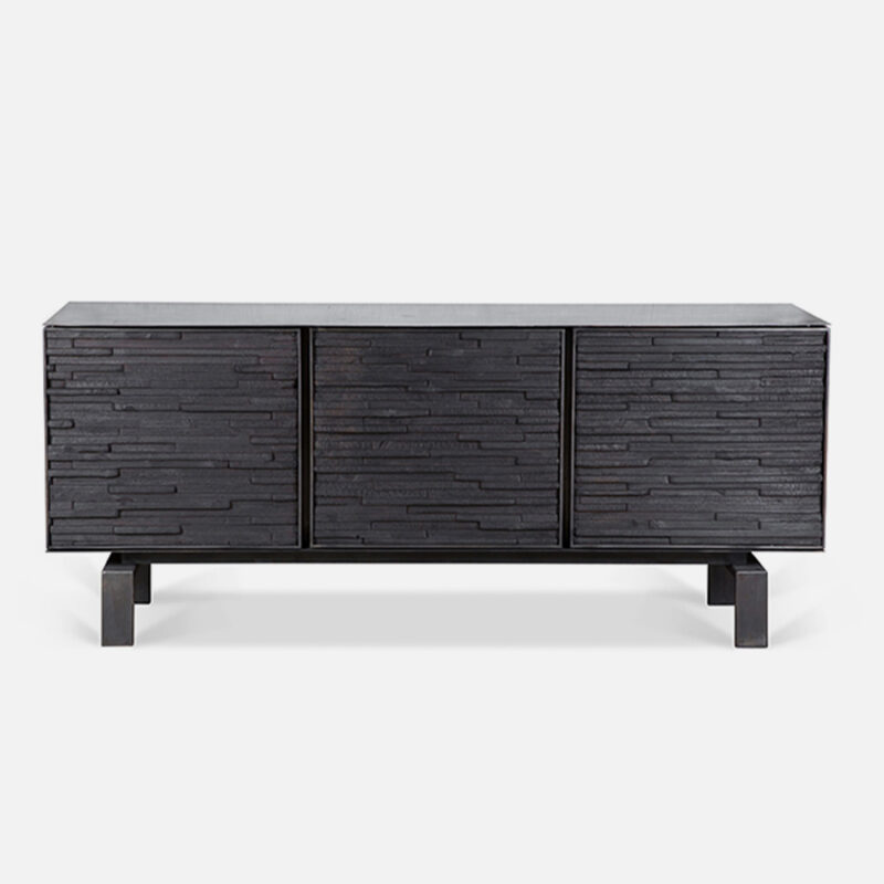 Three Door Charred Wood Cabinet