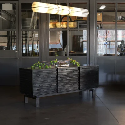 Three Door Charred Wood Cabinet