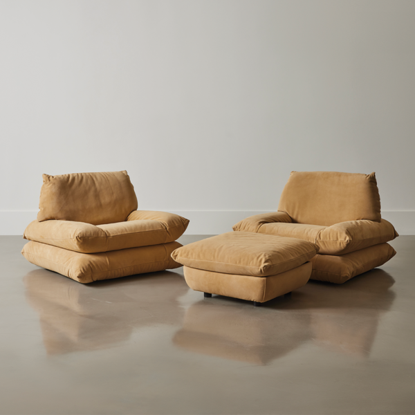 Pair of Canoli Chairs and Ottoman