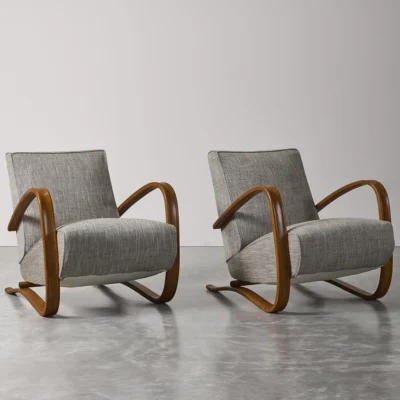Pair of H269 Armchairs #10 by Jindrich Halabala for Thonet
