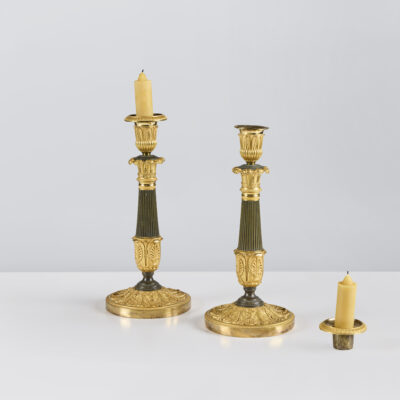 Pair of Burnished Bronze Restoration Candlesticks