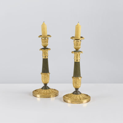 Pair of Burnished Bronze Restoration Candlesticks