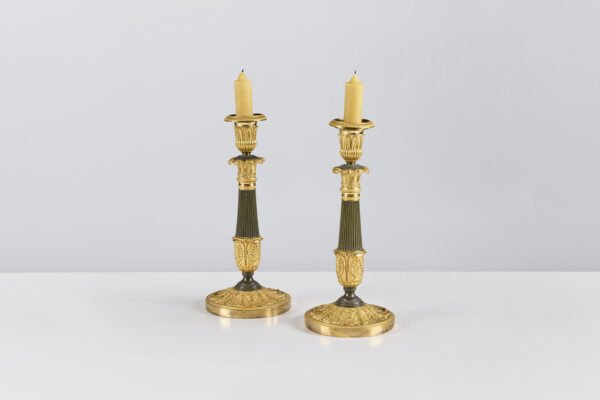 Pair of Burnished Bronze Restoration Candlesticks