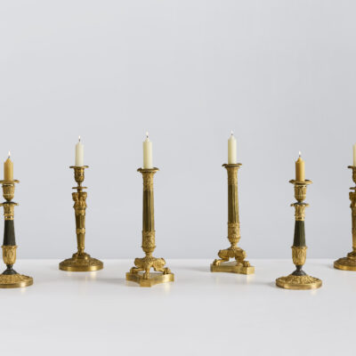 Pair of Burnished Bronze Restoration Candlesticks