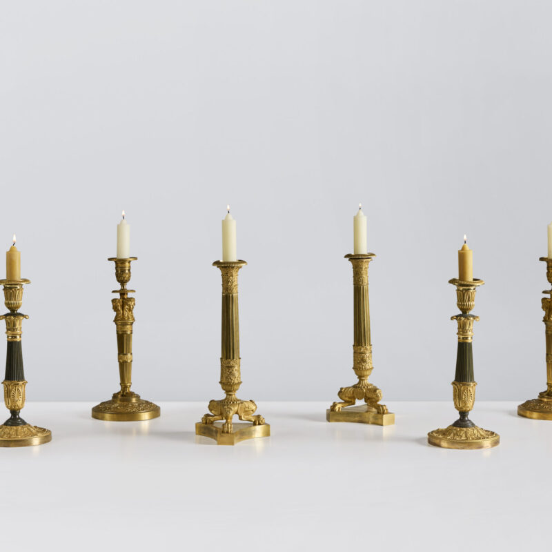 Pair of Burnished Bronze Restoration Candlesticks