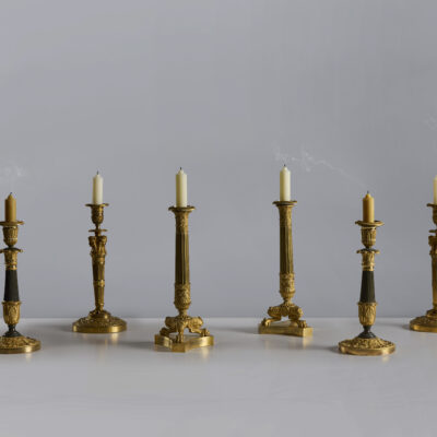 Pair of Burnished Bronze Restoration Candlesticks