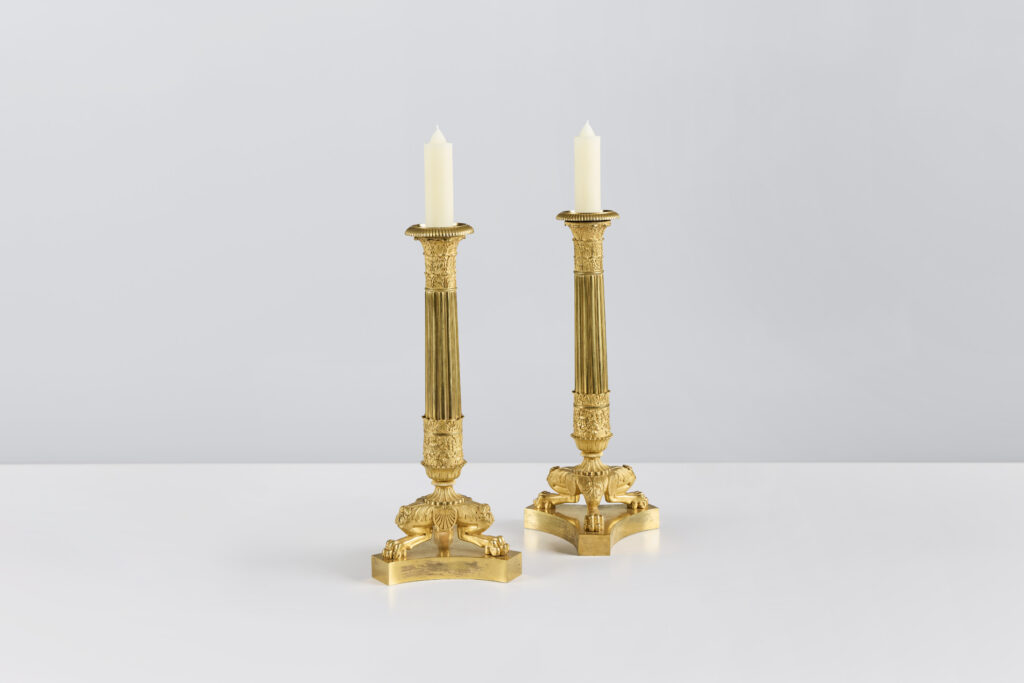 Pair of Gilt-Bronze Restoration Candlesticks