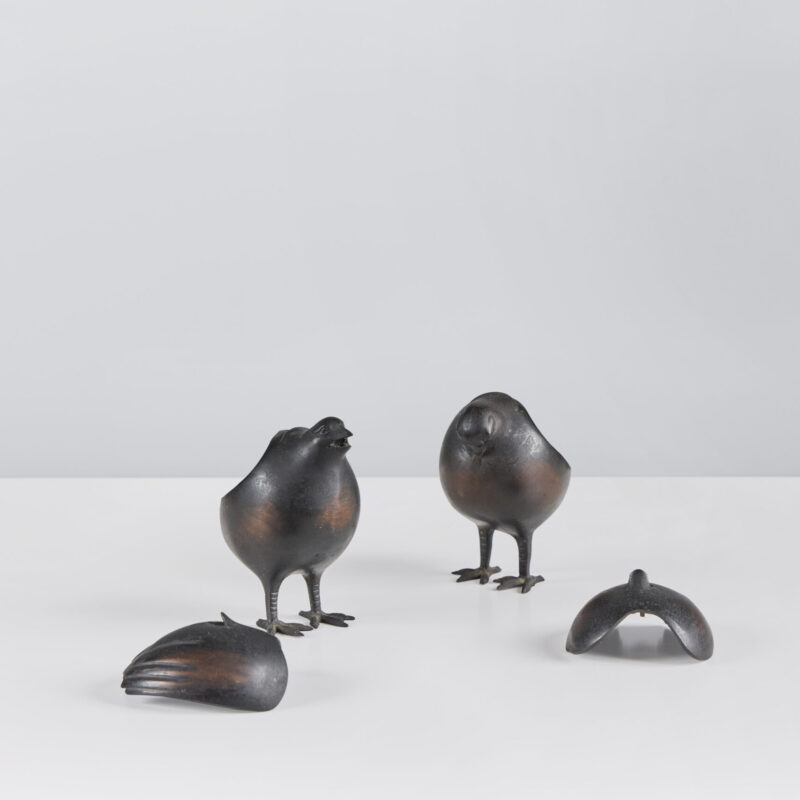Pair of Quail-Form Koro (Incense Burners)