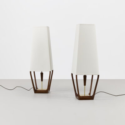 Pair of Walnut and Brass Table Lamps by Modeline