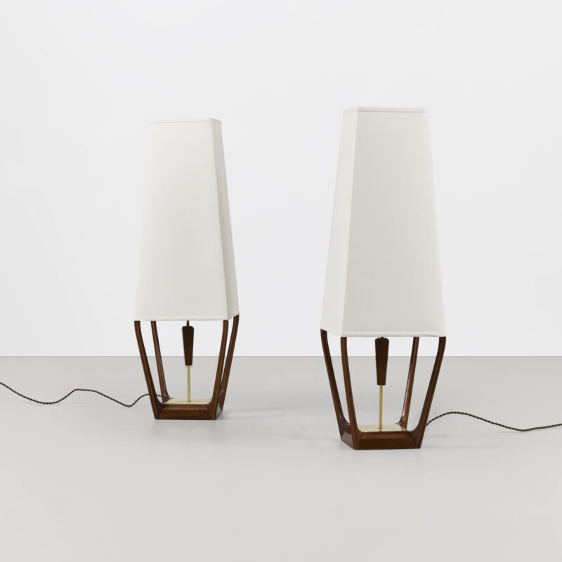 Pair of Walnut and Brass Table Lamps by Modeline