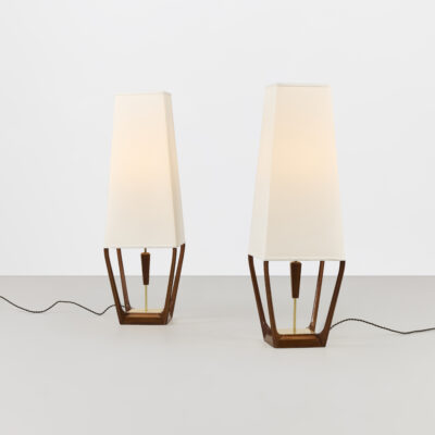 Pair of Walnut and Brass Table Lamps by Modeline