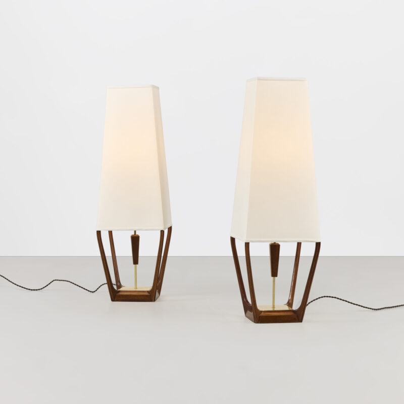 Pair of Walnut and Brass Table Lamps by Modeline