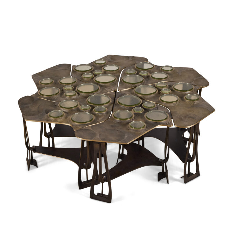 Tiberinus Coffee Table – Cast Bronze – Green Glass