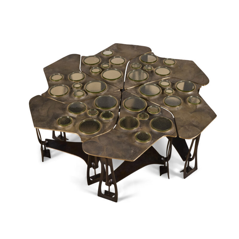 Tiberinus Coffee Table – Cast Bronze – Green Glass
