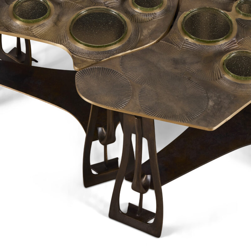 Tiberinus Coffee Table – Cast Bronze – Green Glass