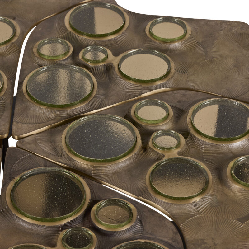 Tiberinus Coffee Table – Cast Bronze – Green Glass