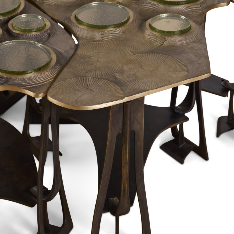 Tiberinus Coffee Table – Cast Bronze – Green Glass