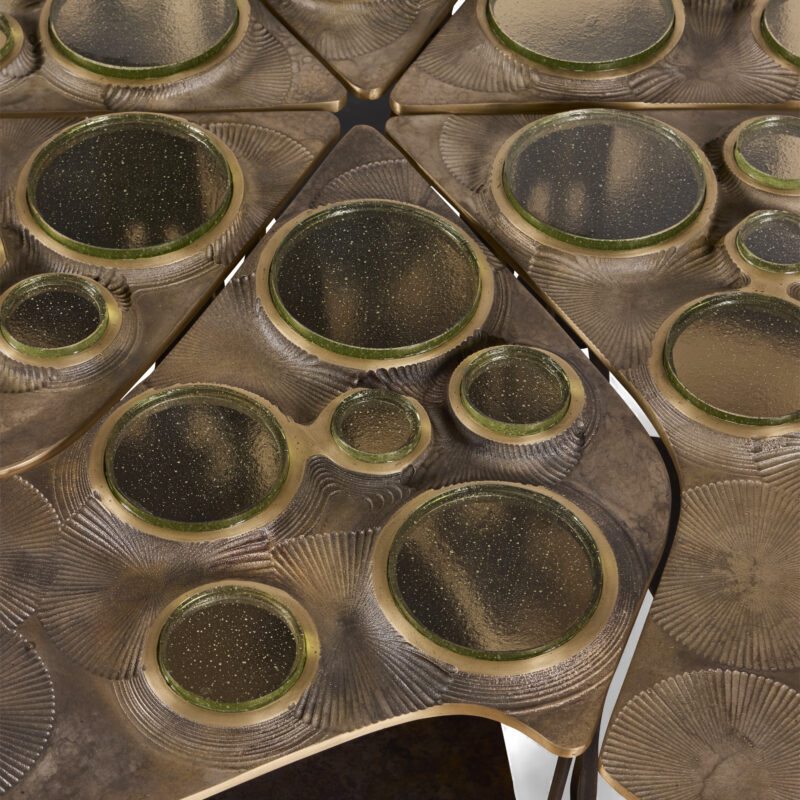 Tiberinus Coffee Table – Cast Bronze – Green Glass
