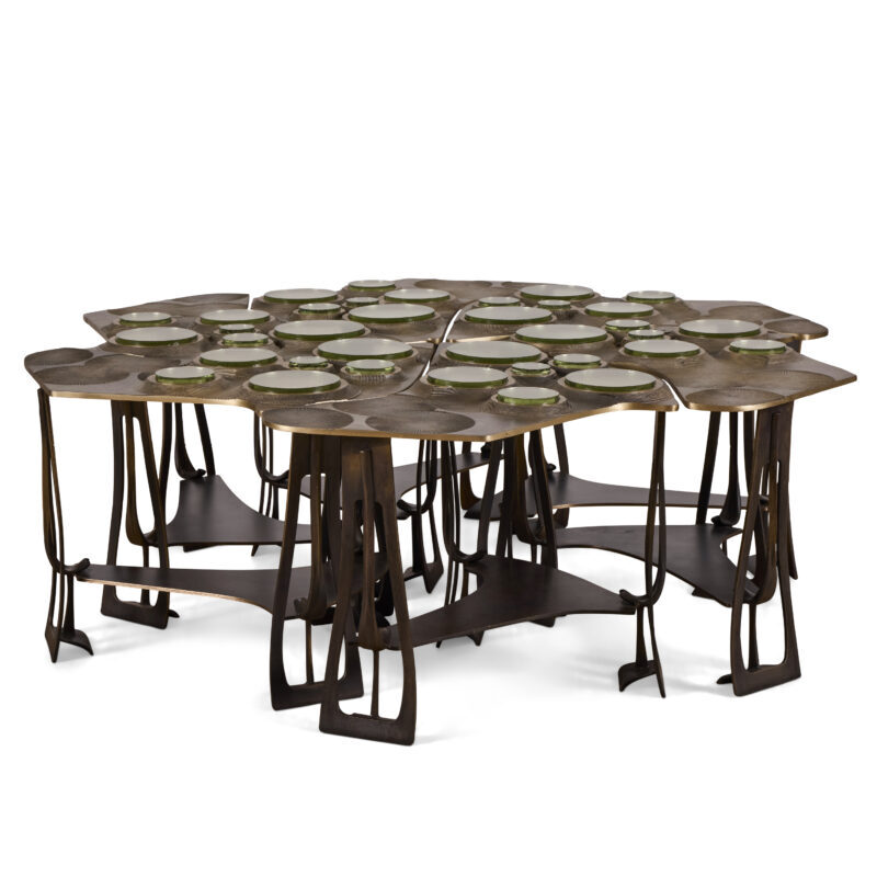 Tiberinus Coffee Table – Cast Bronze – Green Glass