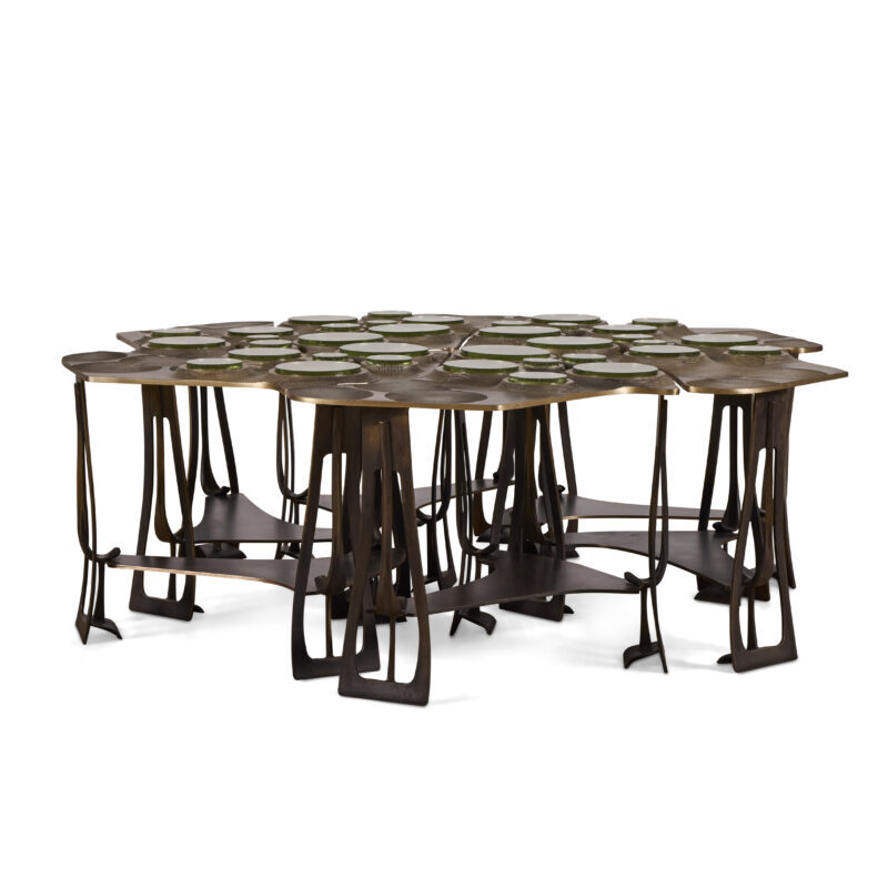 Tiberinus Coffee Table – Cast Bronze – Green Glass