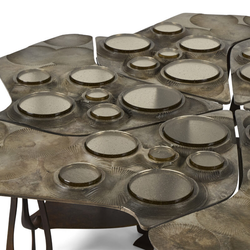 Tiberinus Coffee Table – Cast Bronze – Brown Glass