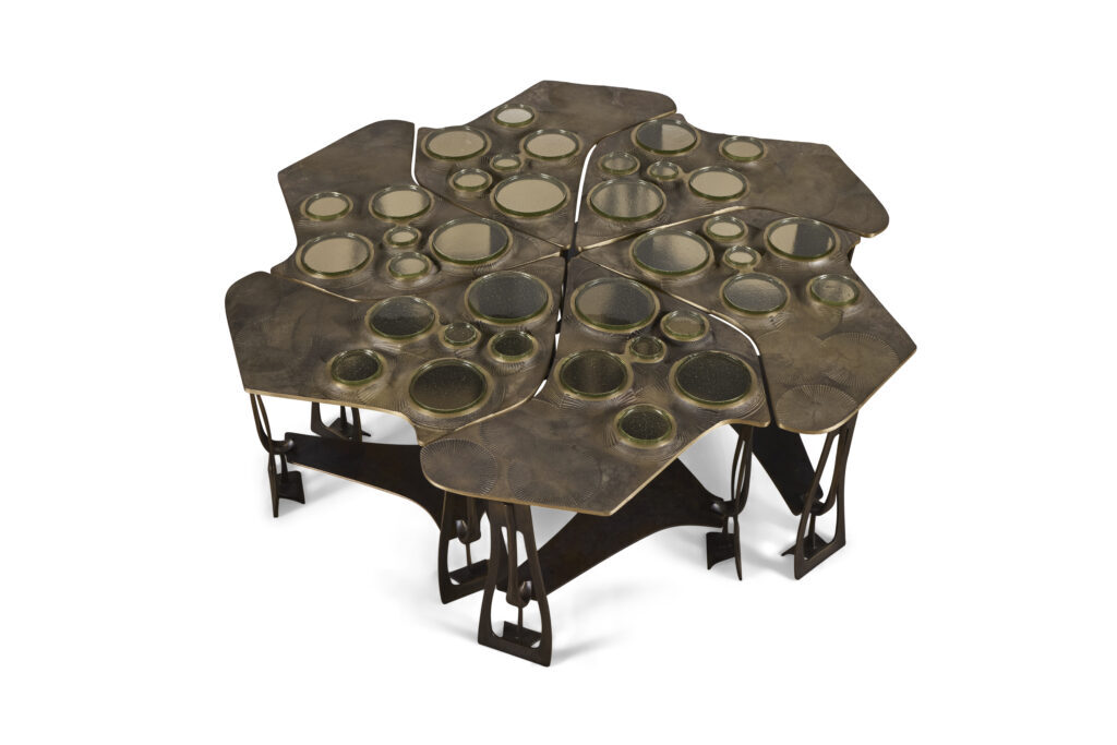 Tiberinus Coffee Table - Cast Bronze - Green Glass