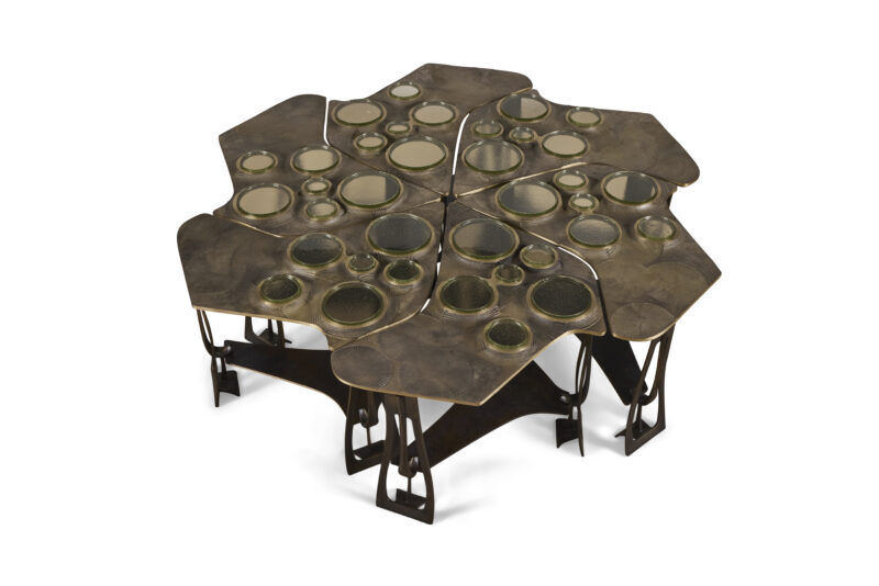 Tiberinus Coffee Table – Cast Bronze – Green Glass
