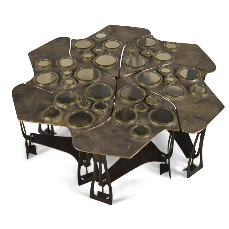 Tiberinus Coffee Table - Cast Bronze - Green Glass