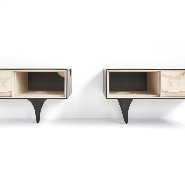 OUTSIDE IN Side Tables in Black – Wall Mounted by Patrick Weder