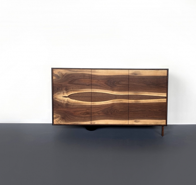 OUTSIDE IN Credenza in Black with Wooden Legs – 60″ by Patrick Weder