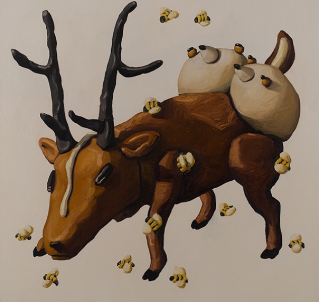 Deer with Antlers and Bees by Peter Opheim