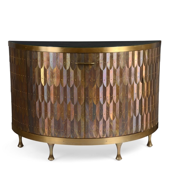 Feathered Demi-Lune Cabinet by Damian Jones