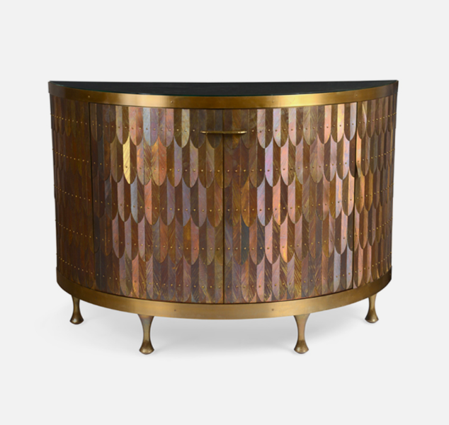 Feathered Demi-Lune Cabinet by Damian Jones