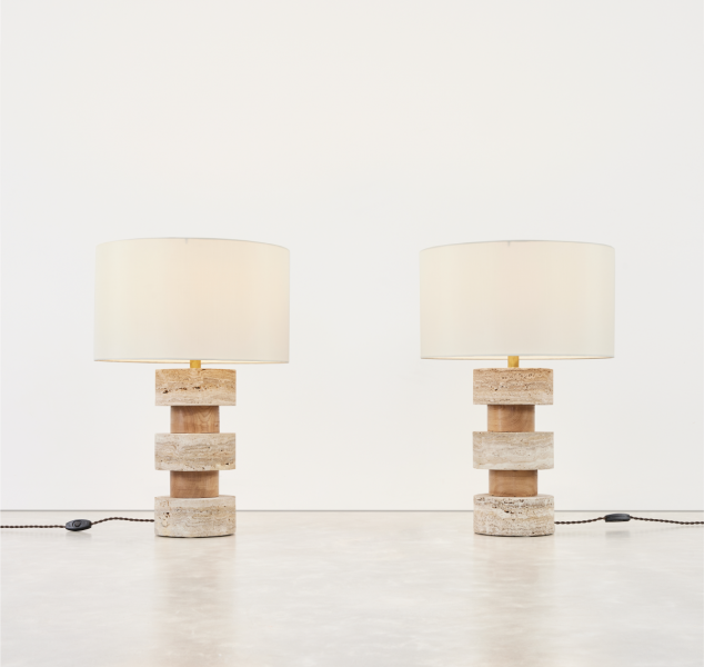 Stacked Marble and Wood Table Lamps
