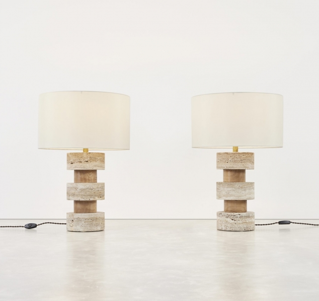 Stacked Marble and Wood Table Lamps