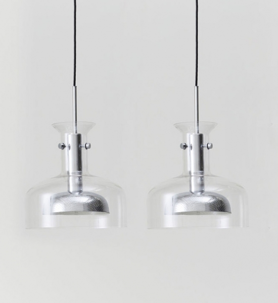 Pair of Crystal Pendants, Chrome Plated by Anders Pehrson