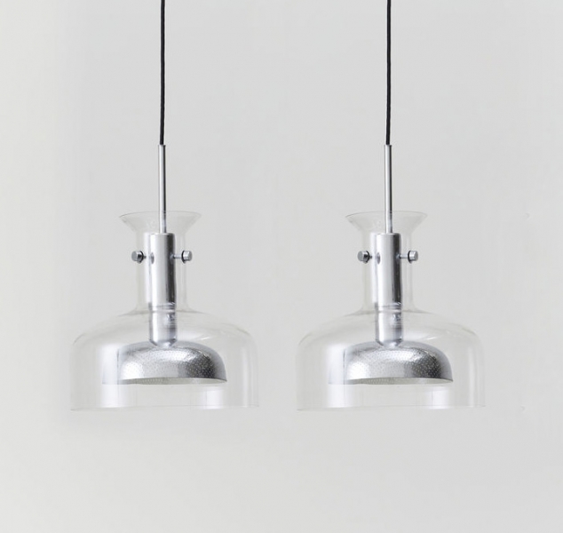 Pair of Crystal Pendants, Chrome Plated by Anders Pehrson