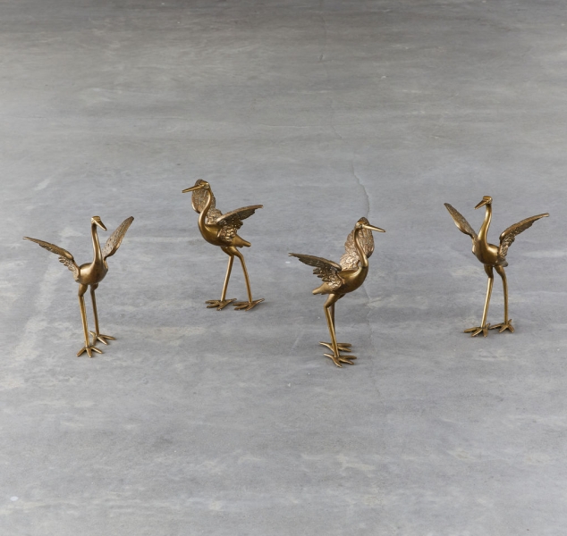 Set of Four Bronze Cranes