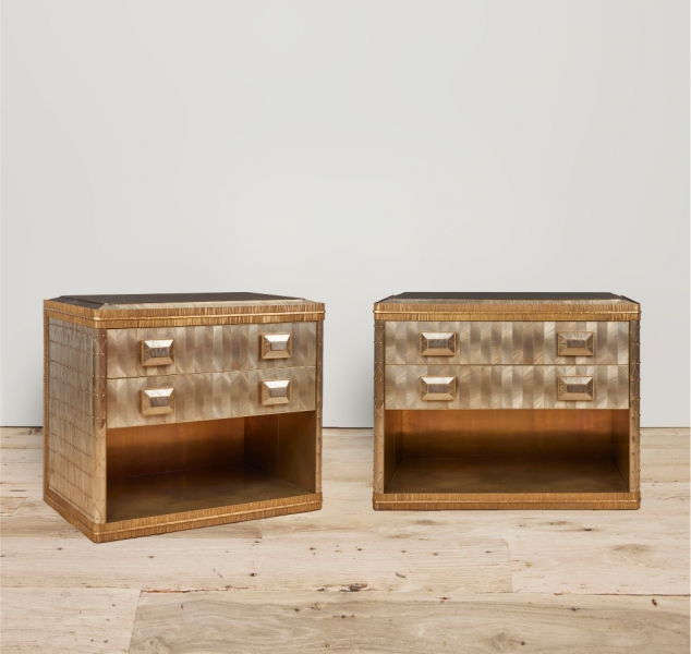Pair of Brass Mosaic Chests by Damian Jones